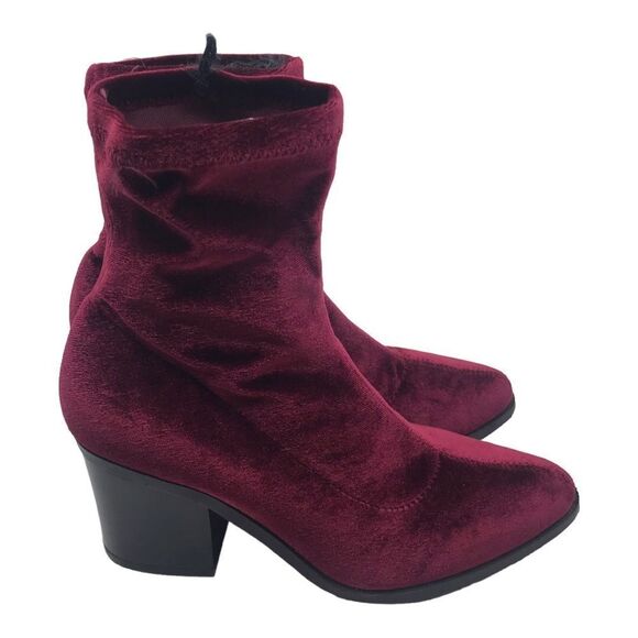 Purple Red Velvet Boots Block Heel Size 5.5 - Picture 6 of 8